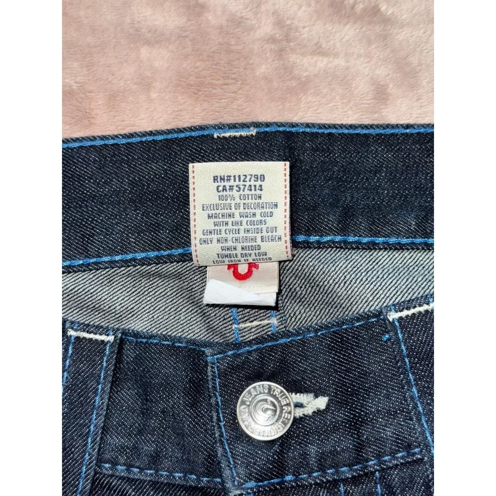 True Religion Mens Straight Blue Denim Jeans Dark Wash Slim‎ Fit Size 36
